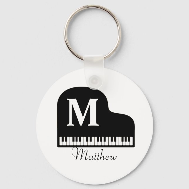 Grand Piano Monogram Pianist Personalize Key Ring (Front)