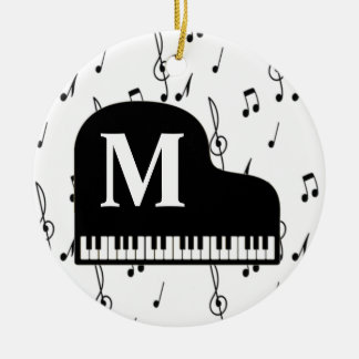 Grand Piano Music Note Monogram Pianist  Ceramic Ornament