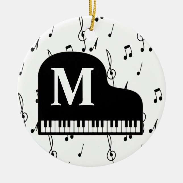 Grand Piano Music Note Monogram Pianist  Ceramic Ornament (Front)