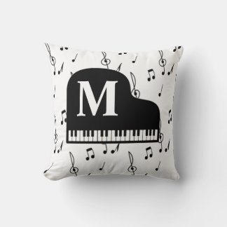Grand Piano Music Note Monogram Pianist   Cushion