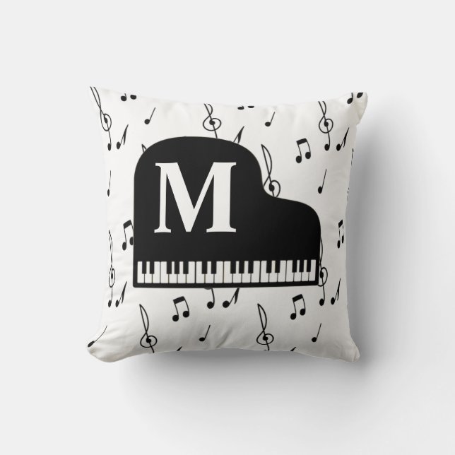 Grand Piano Music Note Monogram Pianist   Cushion (Front)