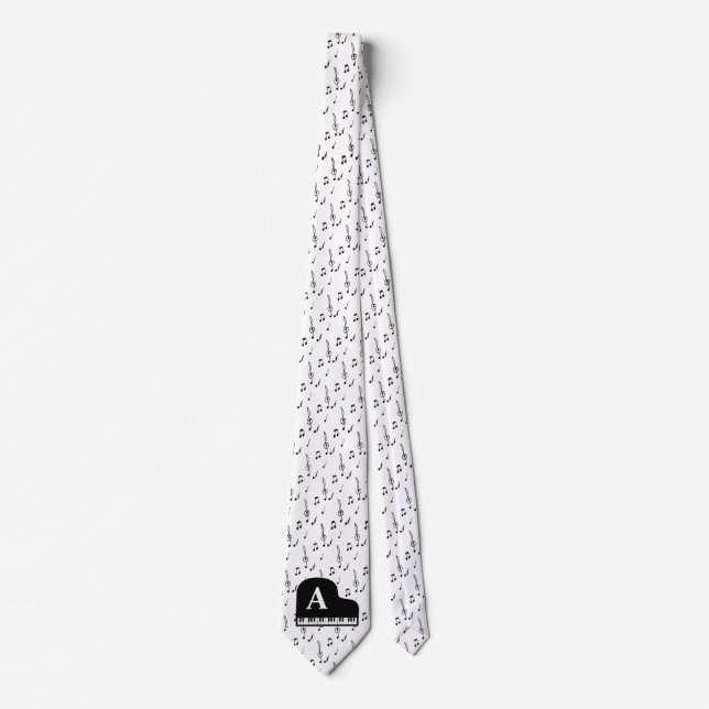 Grand Piano Music Notes Monogram Pianist  Tie (Front)