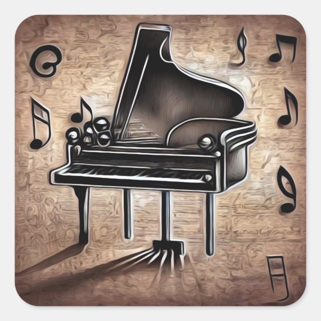 Grand Piano & Music Notes Square Sticker (Front)