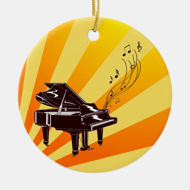 Grand Piano Notes Yellow and Gold Ceramic Ornament (Front)