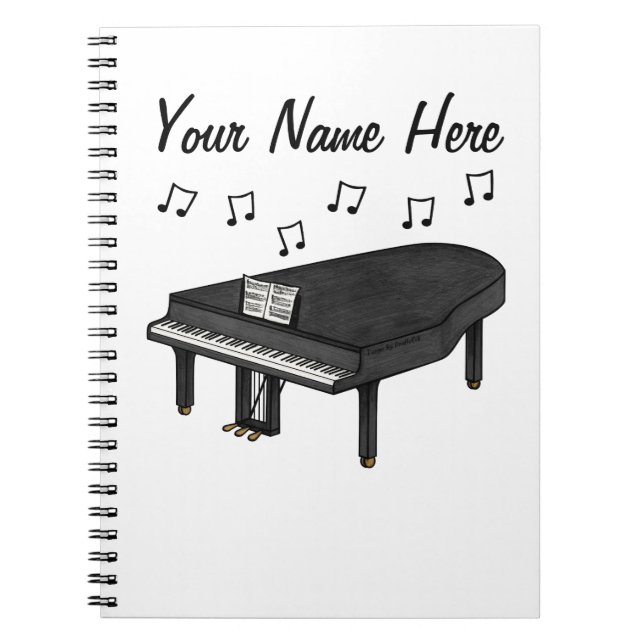 Grand Piano Pianist Music Teacher Custom Notebook (Front)