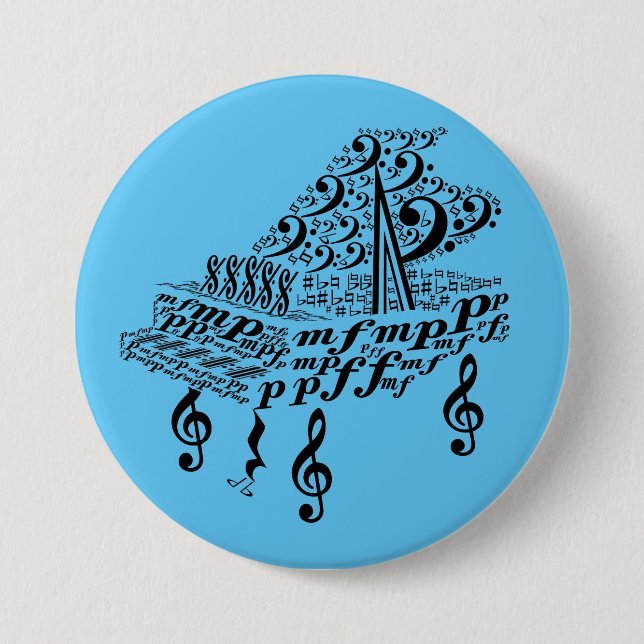Grand piano, piano, music symbols,  7.5 cm round badge (Front)