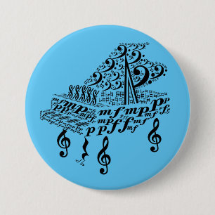 Grand piano, piano, music symbols,  7.5 cm round badge