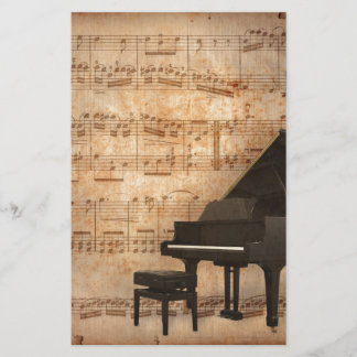 Grand Piano with Music Notes Stationery