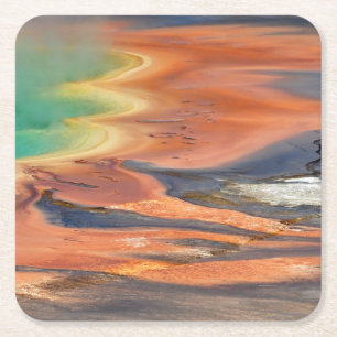 Grand Prismatic Spring Runoff Square Paper Coaster