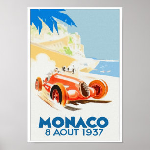 Grand Prix Monaco 1937 aquarelle Poster