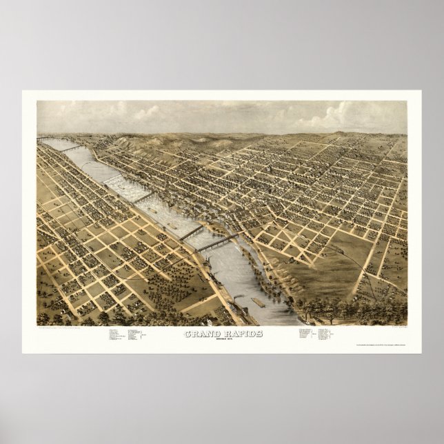 Grand Rapids, MI Panoramic Map - 1868 Poster (Front)