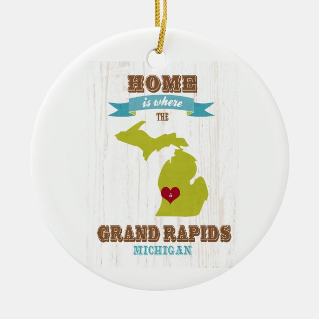 grand rapids, michigan Map – Home Is Where Ceramic Ornament (Front)