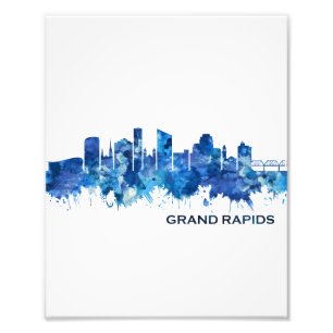 Grand Rapids Michigan Skyline Blue Photo Print