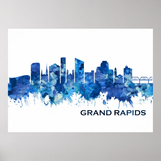 Grand Rapids Michigan Skyline Blue Poster (Front)