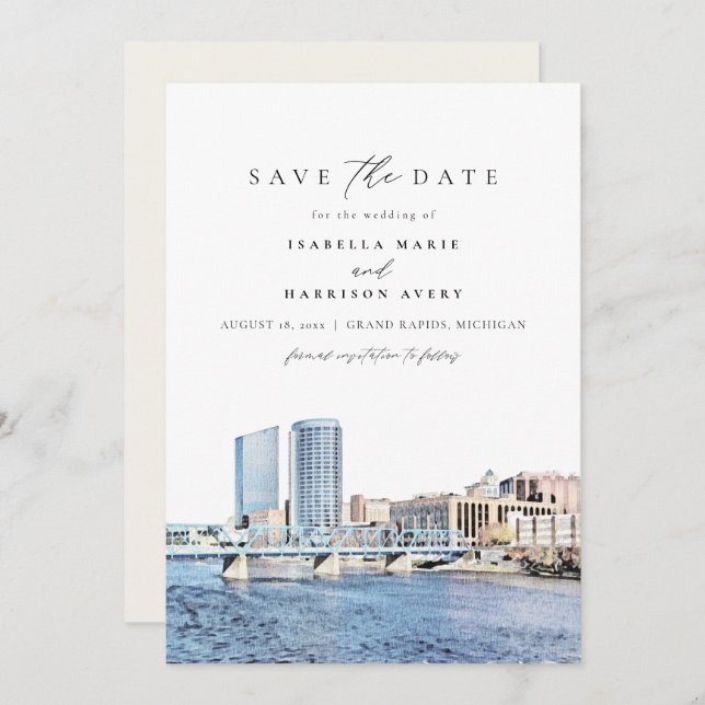 GRAND RAPIDS Michigan Skyline Save the Date Invit Invitation (Front/Back)