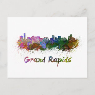 Grand Rapids skyline in watercolor Postcard