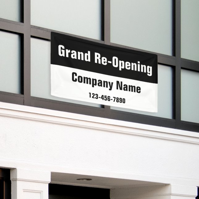 Grand Re-Opening Black and White Company Name Banner (Outside Building)