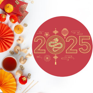 Grand Red and Gold 2025 Year of the Snake Classic Round Sticker