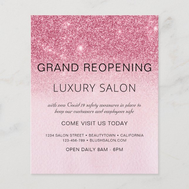 Grand Reopening Blush Pink Glitter Salon Flyer (Front)