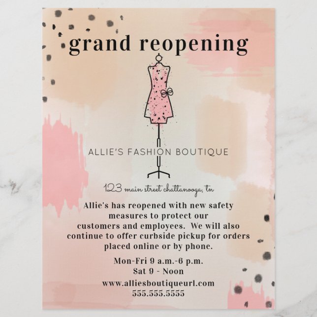 Grand Reopening Boutique Store Abstract Blush Flyer (Front)