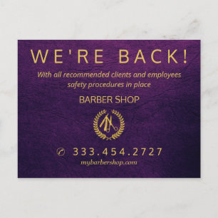 Grand reopening covid-19 barber salon announcement postcard