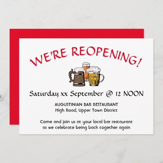 GRAND REOPENING Pub Reunion Customisable RED Invitation (Front/Back)