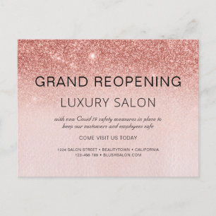 Grand Reopening Rose Gold Glitter Salon Announcement Postcard