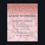 Grand Reopening Rose Gold Glitter Salon Flyer<br><div class="desc">Girly Rose Gold - Blush Pink Ombre Marble and Sparkle and Glitter Grand Reopening Glam Luxury Hair Salon, Beauty Store, Eyelashes, Nails, Makeup, Microblading, Hair Stylist, Lashes, Hair Stylist or Make Up Artist Business Flyer with custom add your business name and return address. This simple modern and elegant personalized design...</div>