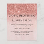 Grand Reopening Rose Gold Glitter Salon Flyer<br><div class="desc">Girly Rose Gold - Blush Pink Ombre Sparkle and Glitter Grand Reopening Glam Luxury Hair Salon, Beauty Store, Eyelashes, Nails, Makeup, Microblading, Hair Stylist, Lashes, Hair Stylist or Make Up Artist Business Flyer with custom add your business name and return address. This simple modern and elegant personalized design is perfect...</div>