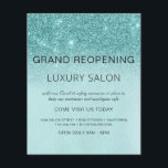 Grand Reopening Teal Blue Aqua Glitter Salon Flyer<br><div class="desc">Glam Teal Blue - Aqua Ombre Sparkle and Glitter Grand Reopening Glam Luxury Hair Salon, Beauty Store, Eyelashes, Nails, Makeup, Microblading, Hair Stylist, Lashes, Hair Stylist or Make Up Artist Business Flyer with custom add your business name and return address. This simple modern and elegant personalised design is perfect for...</div>