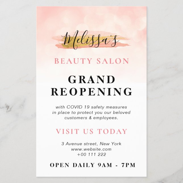 GRAND REOPENING | trendy gold pink beauty salon Flyer (Front)