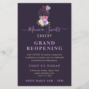 GRAND REOPENING   trendy purple cakery business Flyer