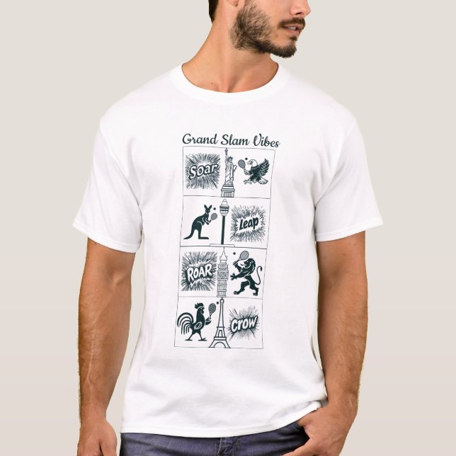 Grand Slam Vibes: Minimalist Illustrated Tennis de T-Shirt (Front)