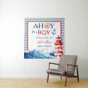 Grand Striped Blue Red Nautical Ahoy Boy  Tapestry