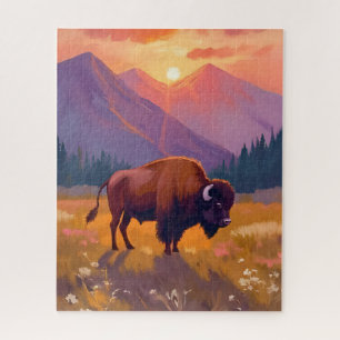 Grand Teton Bison National Park Travel Painting Jigsaw Puzzle
