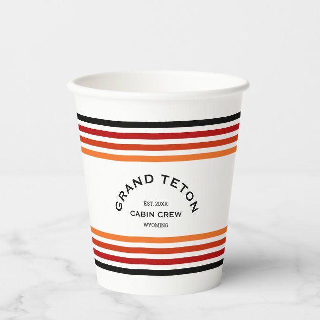 Grand Teton Cabin Club Custom Crest Park Stripe Paper Cups (Front)
