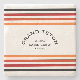 Grand Teton Cabin Club Custom Crest Park Stripe Stone Coaster