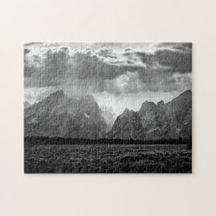 Grand Teton Mountain Range in Black and White Jigsaw Puzzle