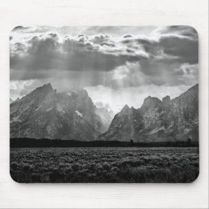 Grand Teton Mountain Range in Black and White Mouse Pad