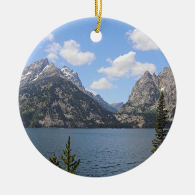 Grand Teton Mountains and Jenny Lake Ceramic Ornament (Front)
