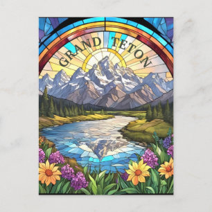 Grand Teton Mountains Faux Stained Glass Mountain Postcard