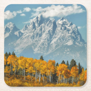 Grand Teton Mountains in the Fall Square Paper Coaster