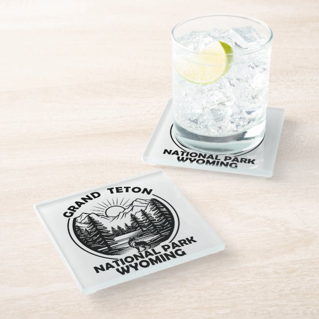 Grand Teton mountains National Park Wyoming Glass Coaster (Angled)
