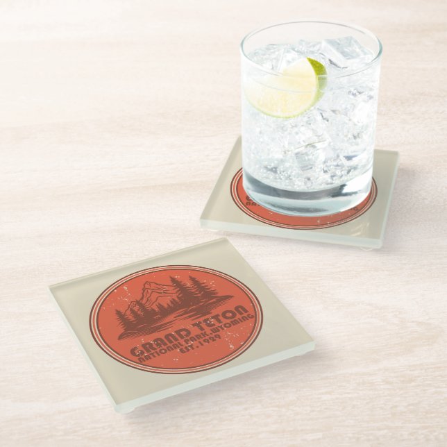 Grand Teton mountains National Park Wyoming Glass Coaster (Angled)