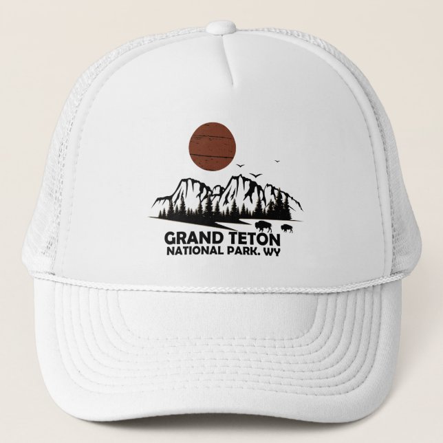 Grand Teton mountains National Park Wyoming Trucker Hat (Front)