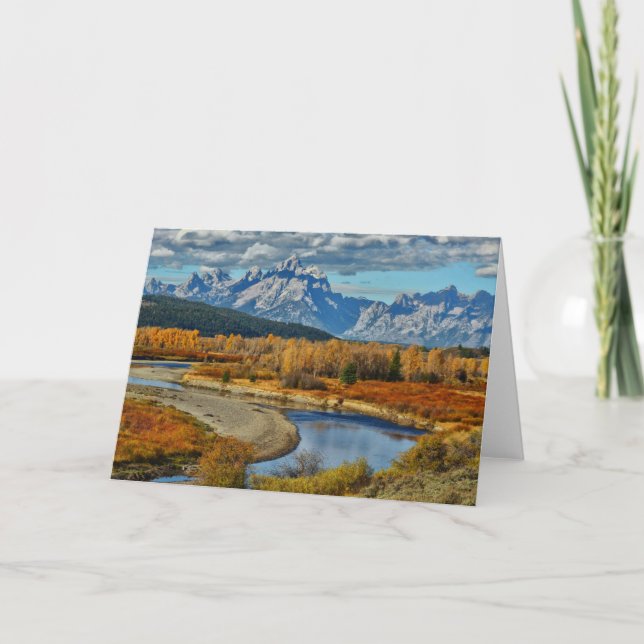 Grand Teton Mountains River View in Autumn Card (Front)