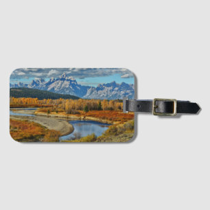 Grand Teton Mountains River View in Autumn Luggage Tag
