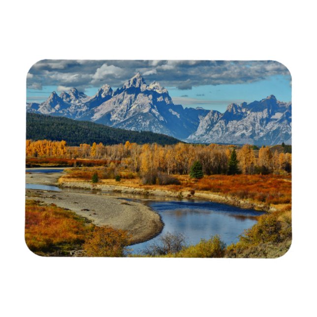 Grand Teton Mountains River View in Autumn Magnet (Horizontal)