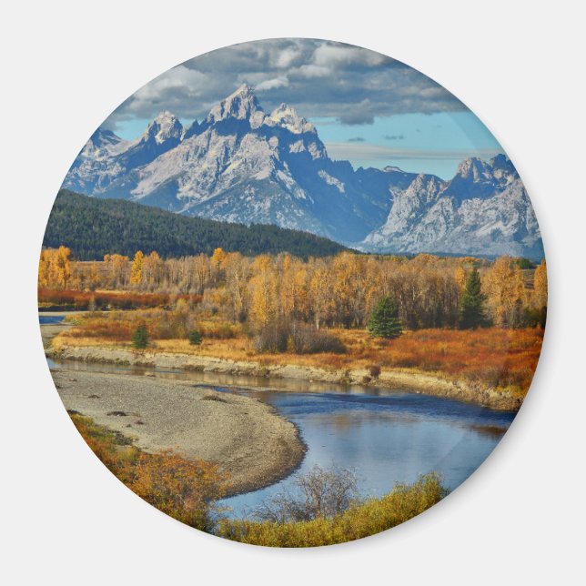 Grand Teton Mountains River View in Autumn Magnet (Front)
