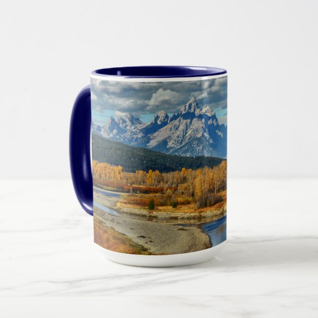 Grand Teton Mountains River View in Autumn Mug (Front Left)